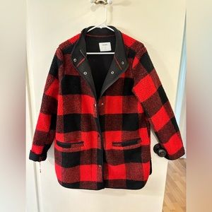 Sherpa Shell Red Buffalo Check Plaid Coat Jacket Old Navy Size M